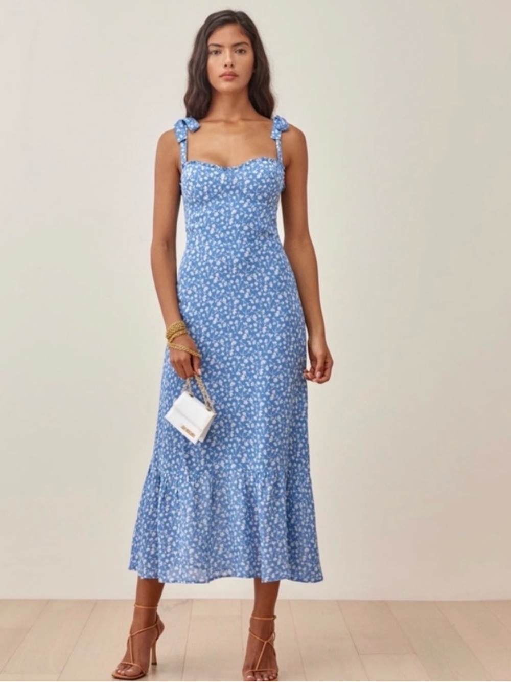 Reformation Blue Floral Tie-strap Maxi Dress
